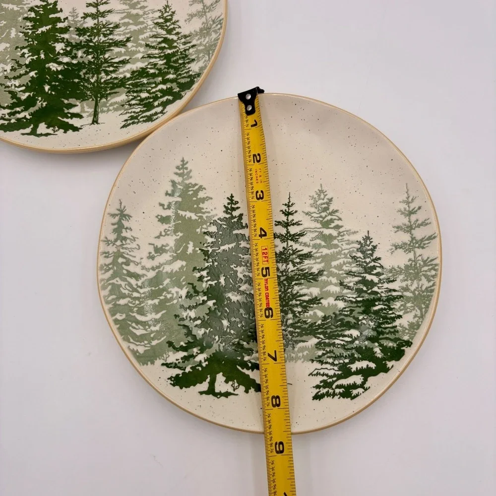 Eli + Ana Set of 2 Forest Woods Woodland Pine Tree Salad Plates Rustic Ceramic